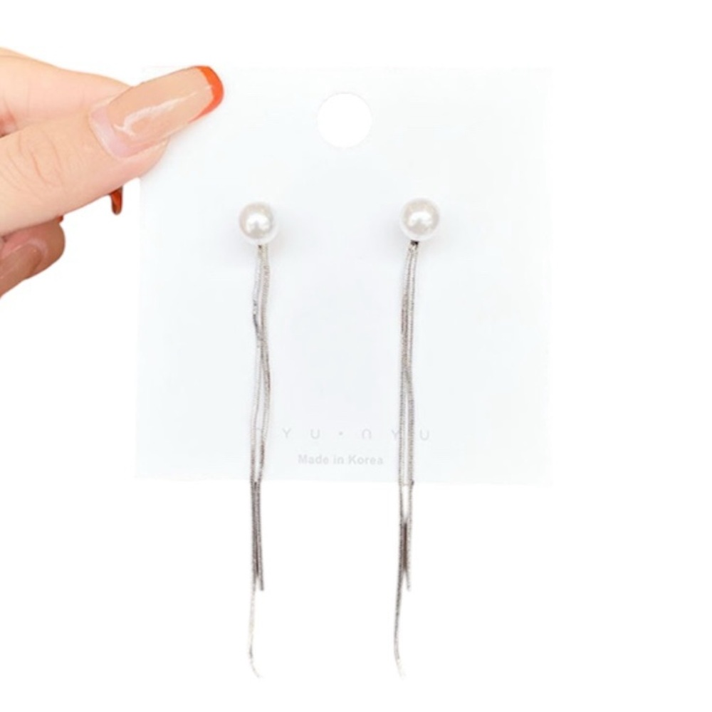 Elegant Pearl Silver Dangle Earrings Stainless Steel